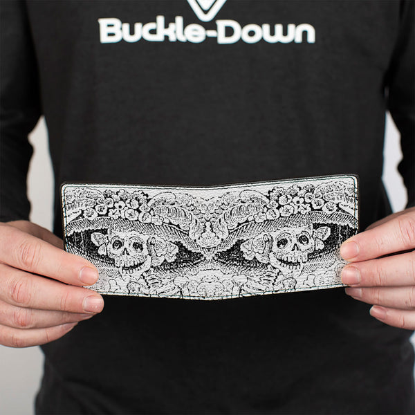 Buckle-Down Bi-Fold Wallet - La Catrina Black White
