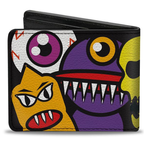 Buckle-Down Bi-Fold Wallet - Monsters CLOSE-UP Black