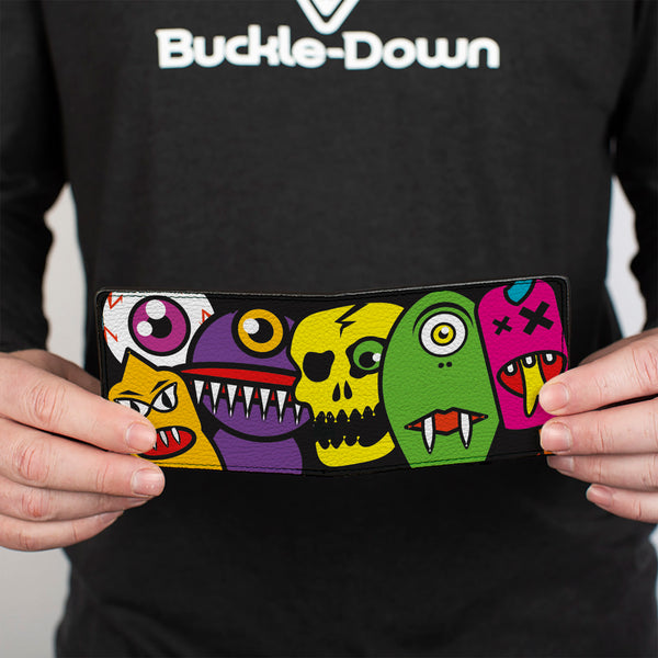 Buckle-Down Bi-Fold Wallet - Monsters CLOSE-UP Black