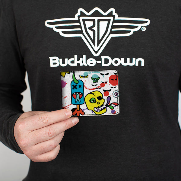 Buckle-Down Bi-Fold Wallet - Monsters White