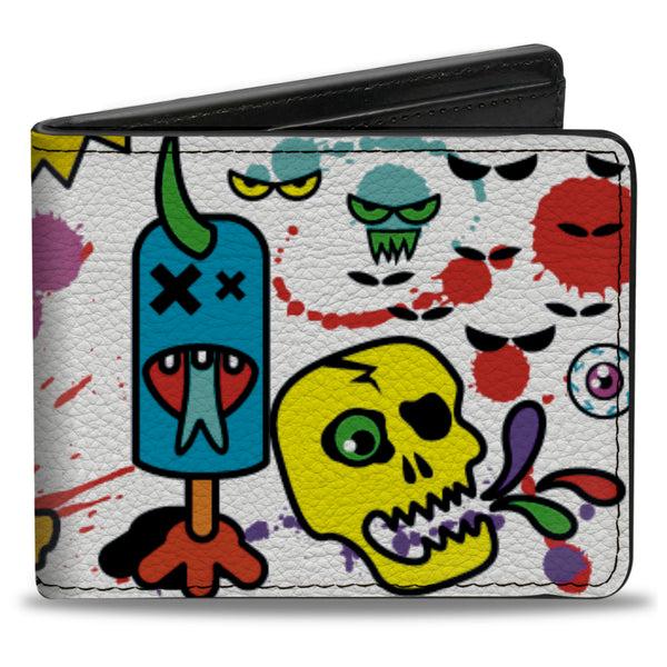 Buckle-Down Bi-Fold Wallet - Monsters White