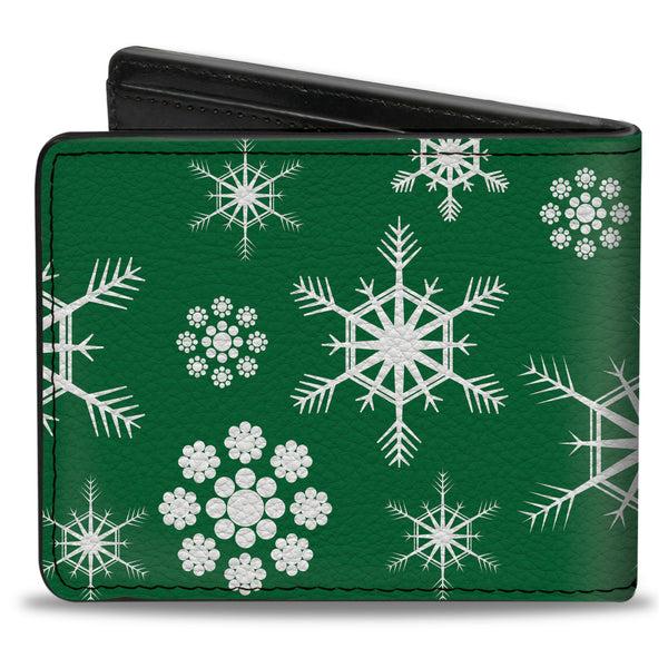 Buckle-Down Bi-Fold Wallet - Snowflakes Green White