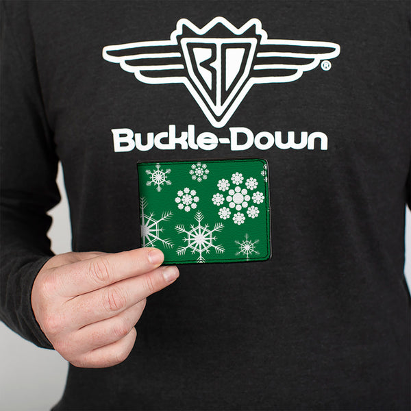 Buckle-Down Bi-Fold Wallet - Snowflakes Green White
