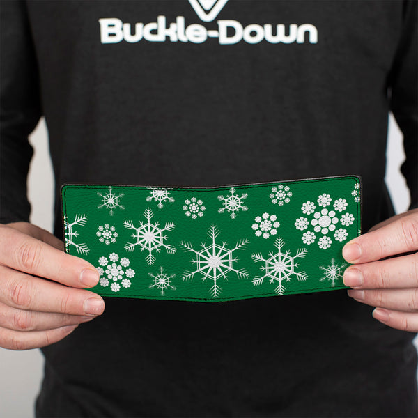 Buckle-Down Bi-Fold Wallet - Snowflakes Green White