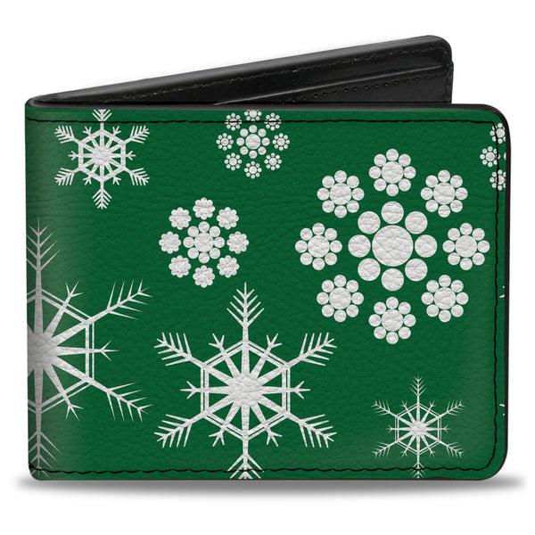 Buckle-Down Bi-Fold Wallet - Snowflakes Green White