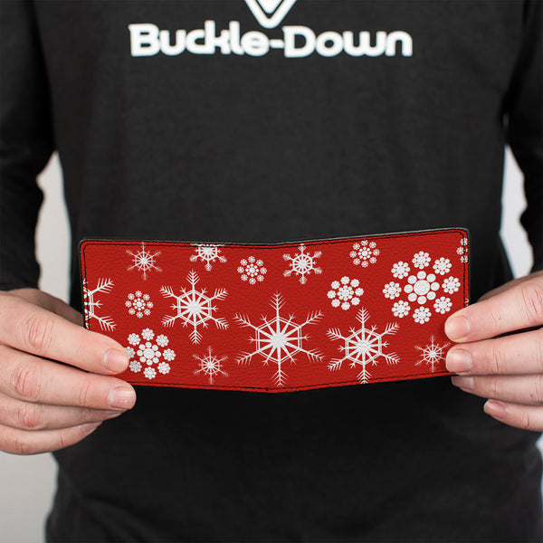 Buckle-Down Bi-Fold Wallet - Snowflakes Red White