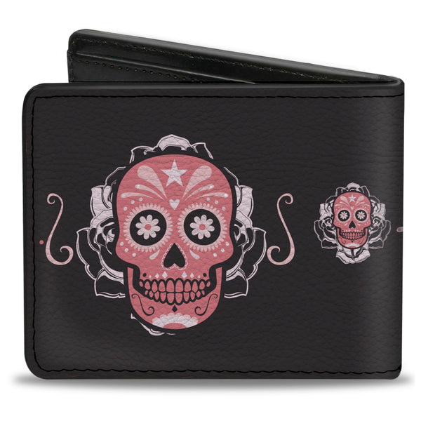 Buckle-Down Bi-Fold Wallet - Sugar Skulls Gray Pink