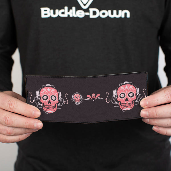Buckle-Down Bi-Fold Wallet - Sugar Skulls Gray Pink
