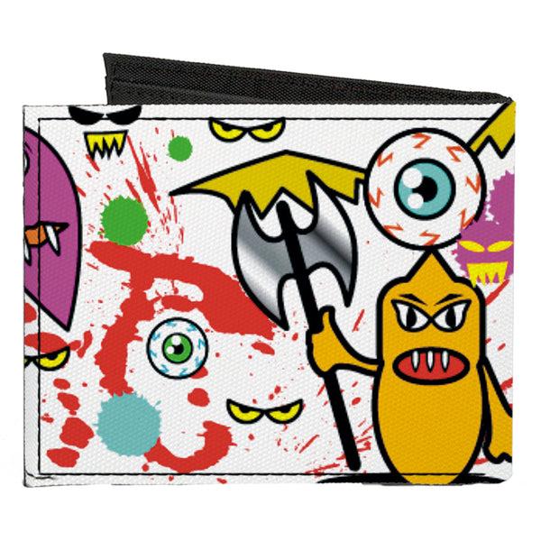 Buckle-Down Canvas Bi-Fold Wallet - Monsters White