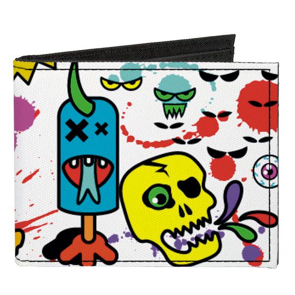 Buckle-Down Canvas Bi-Fold Wallet - Monsters White