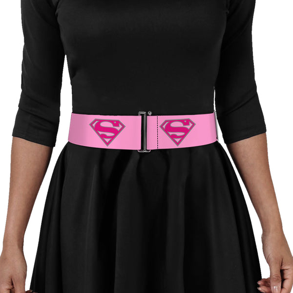 Buckle-Down Cinch Waist Belt - Superman Shield Pink