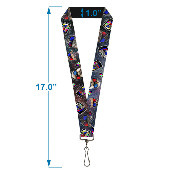 Buckle-Down Lanyard - 1.0" - 3-D TV Cats In Space