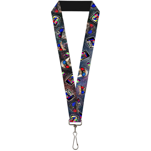 Buckle-Down Lanyard - 1.0" - 3-D TV Cats in Space