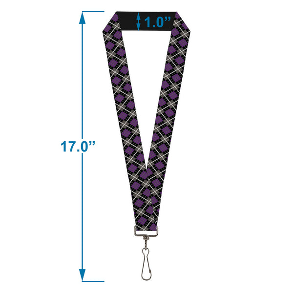 Buckle-Down Lanyard - 1.0" - Argyle Black Gray Purple