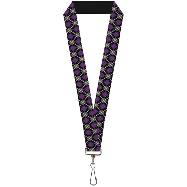 Buckle-Down Lanyard - 1.0" - Argyle Black Gray Purple