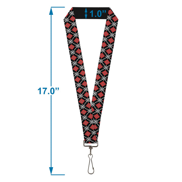 Buckle-Down Lanyard - 1.0" - Argyle Black Gray Red