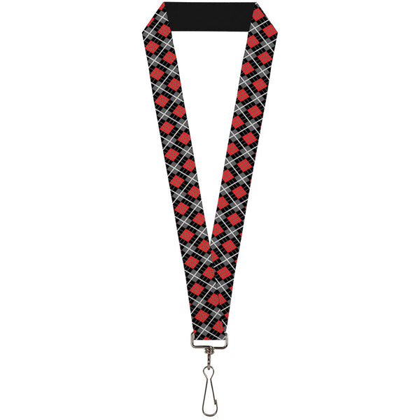 Buckle-Down Lanyard - 1.0" - Argyle Black Gray Red