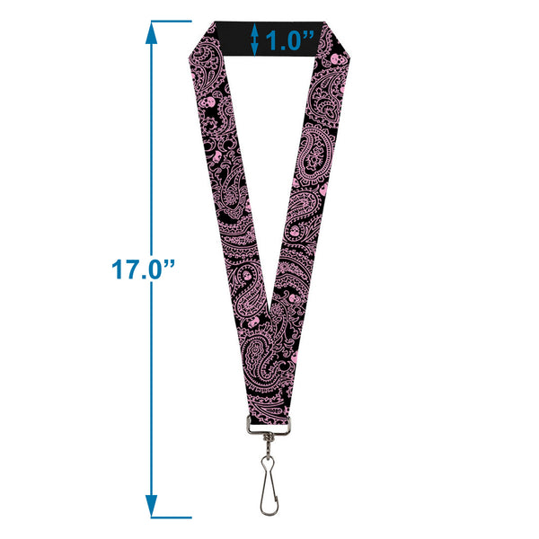Buckle-Down Lanyard - 1.0" - Bandana Skulls Black Pink