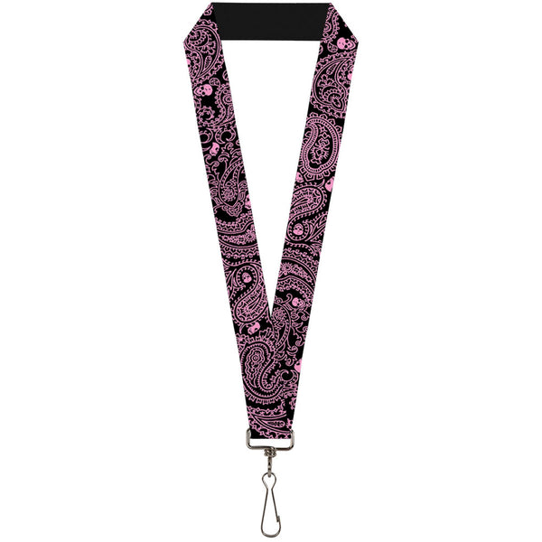 Buckle-Down Lanyard - 1.0" - Bandana Skulls Black Pink