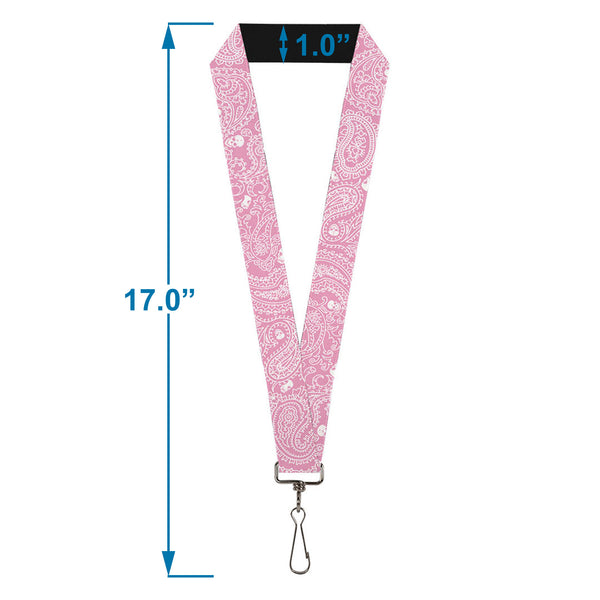 Buckle-Down Lanyard - 1.0" - Bandana Skulls Pink White