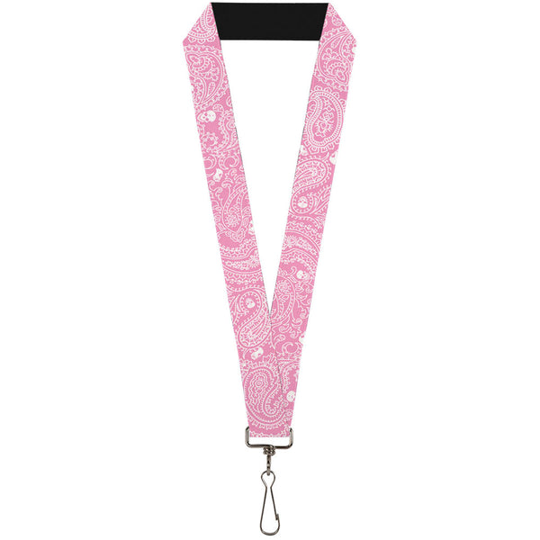 Buckle-Down Lanyard - 1.0" - Bandana Skulls Pink White