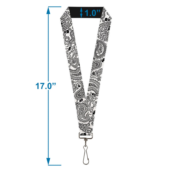 Buckle-Down Lanyard - 1.0" - Bandana Skulls White Black