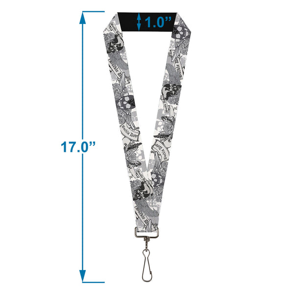 Buckle-Down Lanyard - 1.0" - BD Skull W Roses