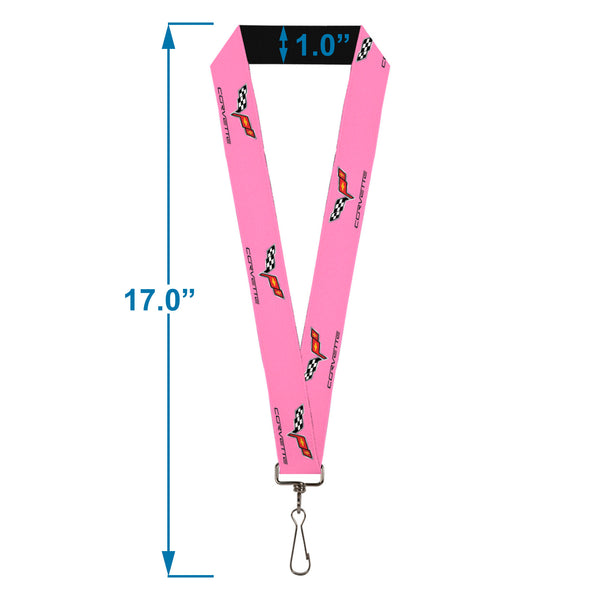 Buckle-Down Lanyard - 1.0" - C6 Logo REPEAT Pink Black