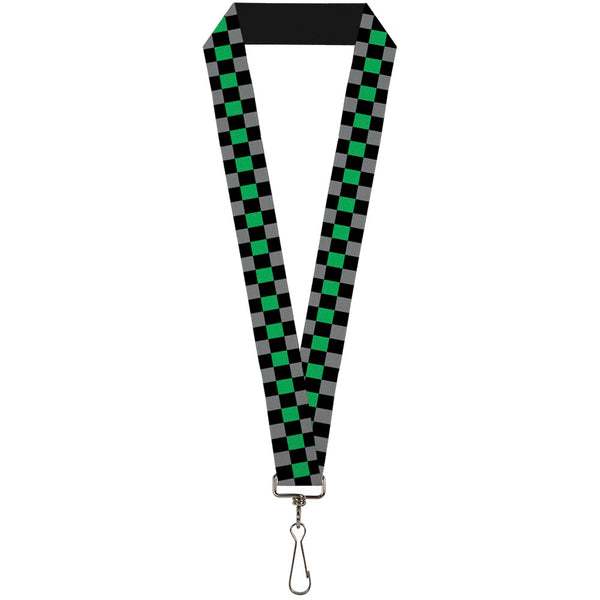 Buckle-Down Lanyard - 1.0" - Checker Black Gray 1 Green