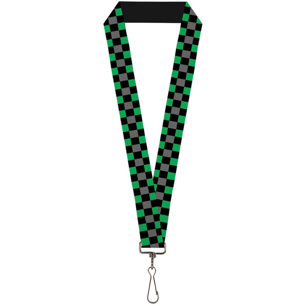 Buckle-Down Lanyard - 1.0" - Checker Black Gray 2 Green