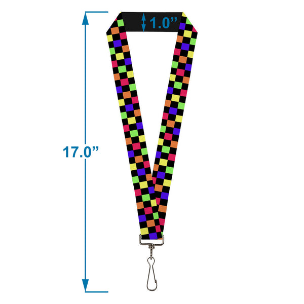 Buckle-Down Lanyard - 1.0" - Checker Black Multi Neon