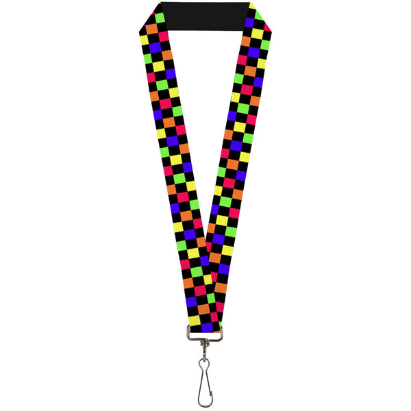 Buckle-Down Lanyard - 1.0" - Checker Black Multi Neon