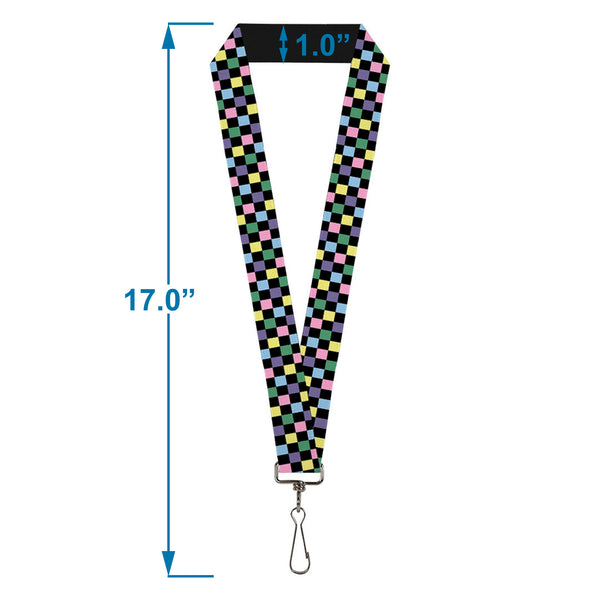 Buckle-Down Lanyard - 1.0" - Checker Black Multi Pastel