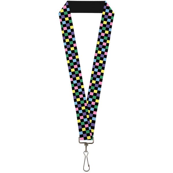 Buckle-Down Lanyard - 1.0" - Checker Black Multi Pastel