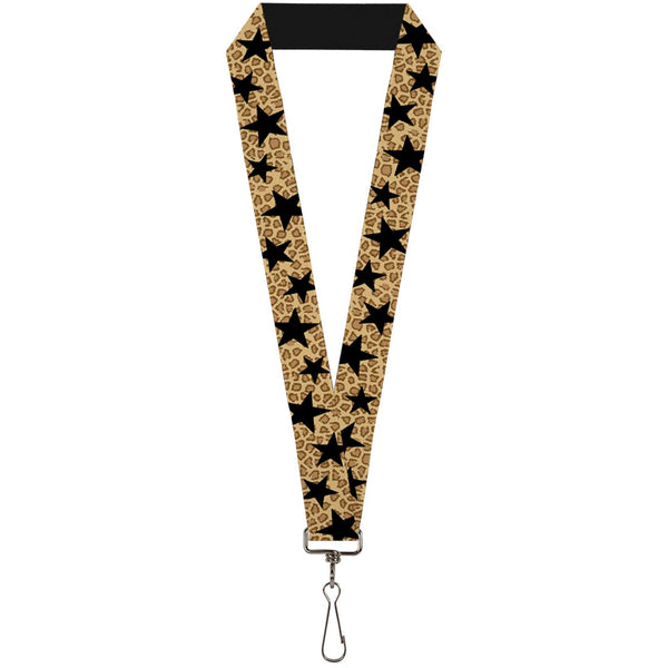 Buckle-Down Lanyard - 1.0" - Cheetah Stars Tan Black