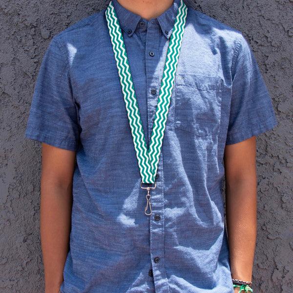 Buckle-Down Lanyard - 1.0" - Chevron Stripe White Teal