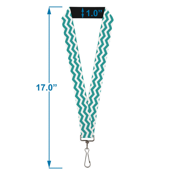 Buckle-Down Lanyard - 1.0" - Chevron Stripe White Teal