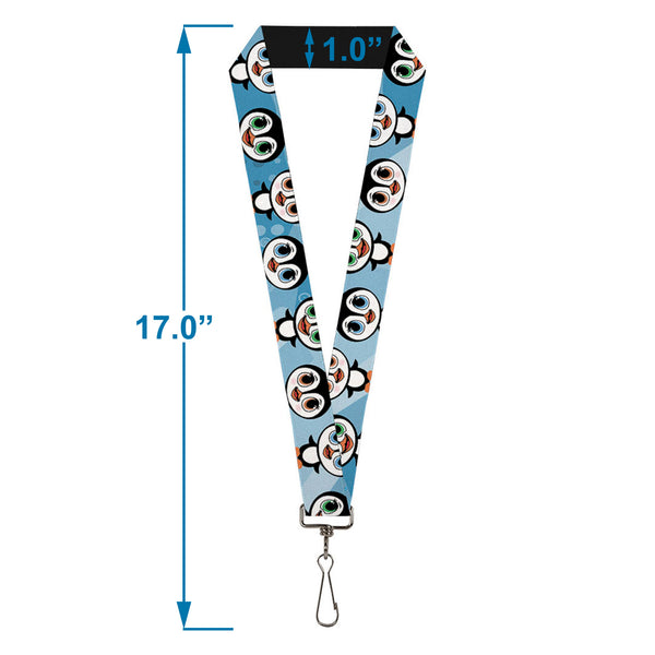 Buckle-Down Lanyard - 1.0" - Cute Penguins Blue Bubbles
