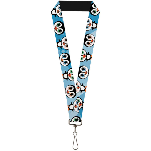 Buckle-Down Lanyard - 1.0" - Cute Penguins Blue Bubbles