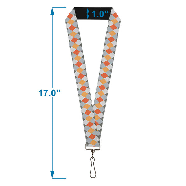 Buckle-Down Lanyard - 1.0" - Diamond Plaid Grays Orange