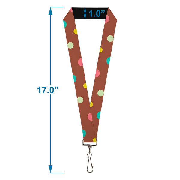 Buckle-Down Lanyard - 1.0" - Dots Brown Multi Pastel