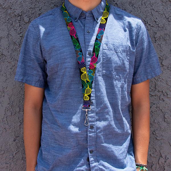 Buckle-Down Lanyard - 1.0" - Eighties Shades Black Neon