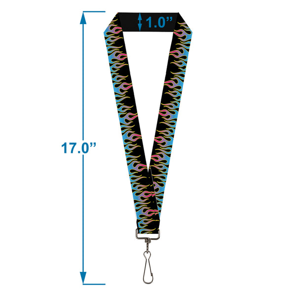 Buckle-Down Lanyard - 1.0" - Flames Black Blue Pink