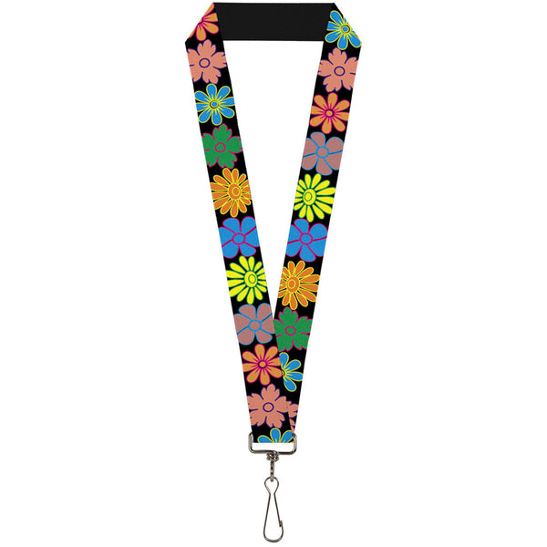 Buckle-Down Lanyard - 1.0" - Flowers Black Multi Color