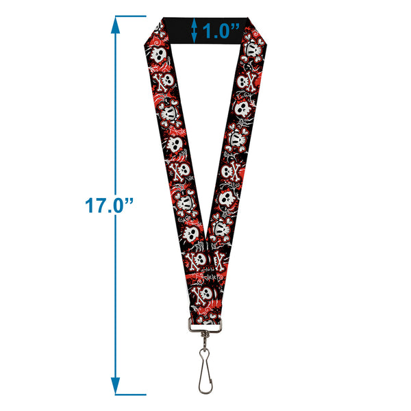 Buckle-Down Lanyard - 1.0" - Girlie Skull Black Red