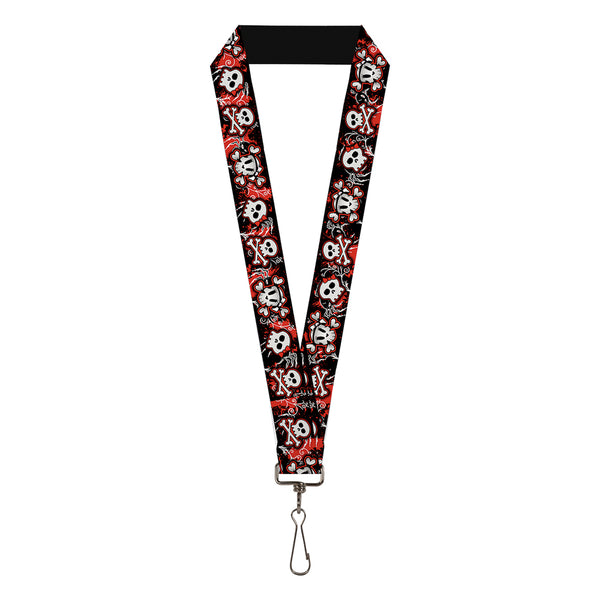 Buckle-Down Lanyard - 1.0" - Girlie Skull Black Red