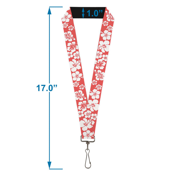 Buckle-Down Lanyard - 1.0" - Hibiscus Light Red White