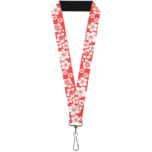 Buckle-Down Lanyard - 1.0" - Hibiscus Light Red White