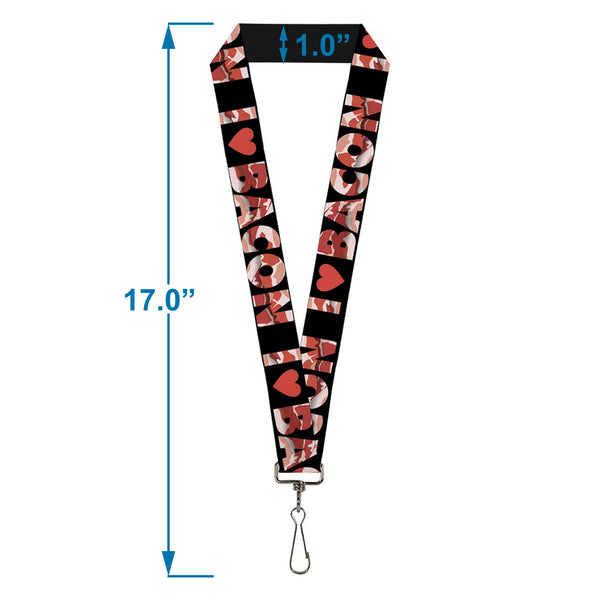 Buckle-Down Lanyard - 1.0" - I "Heart" BACON Black Bacon