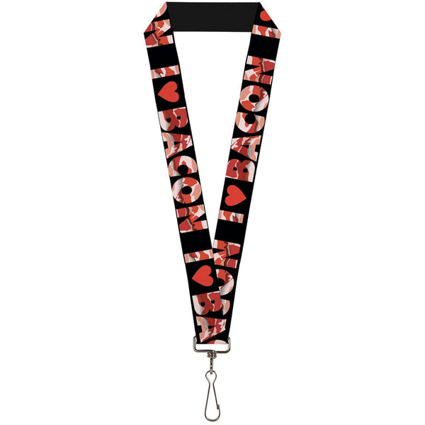 Buckle-Down Lanyard - 1.0" - I "Heart" BACON Black Bacon